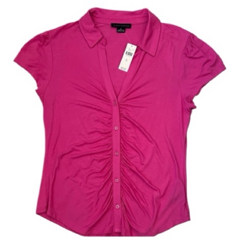 NWT From Anthropologie- XL Sanctuary Dream Vibrant Pink Ruched Button up top - Picture 4 of 12